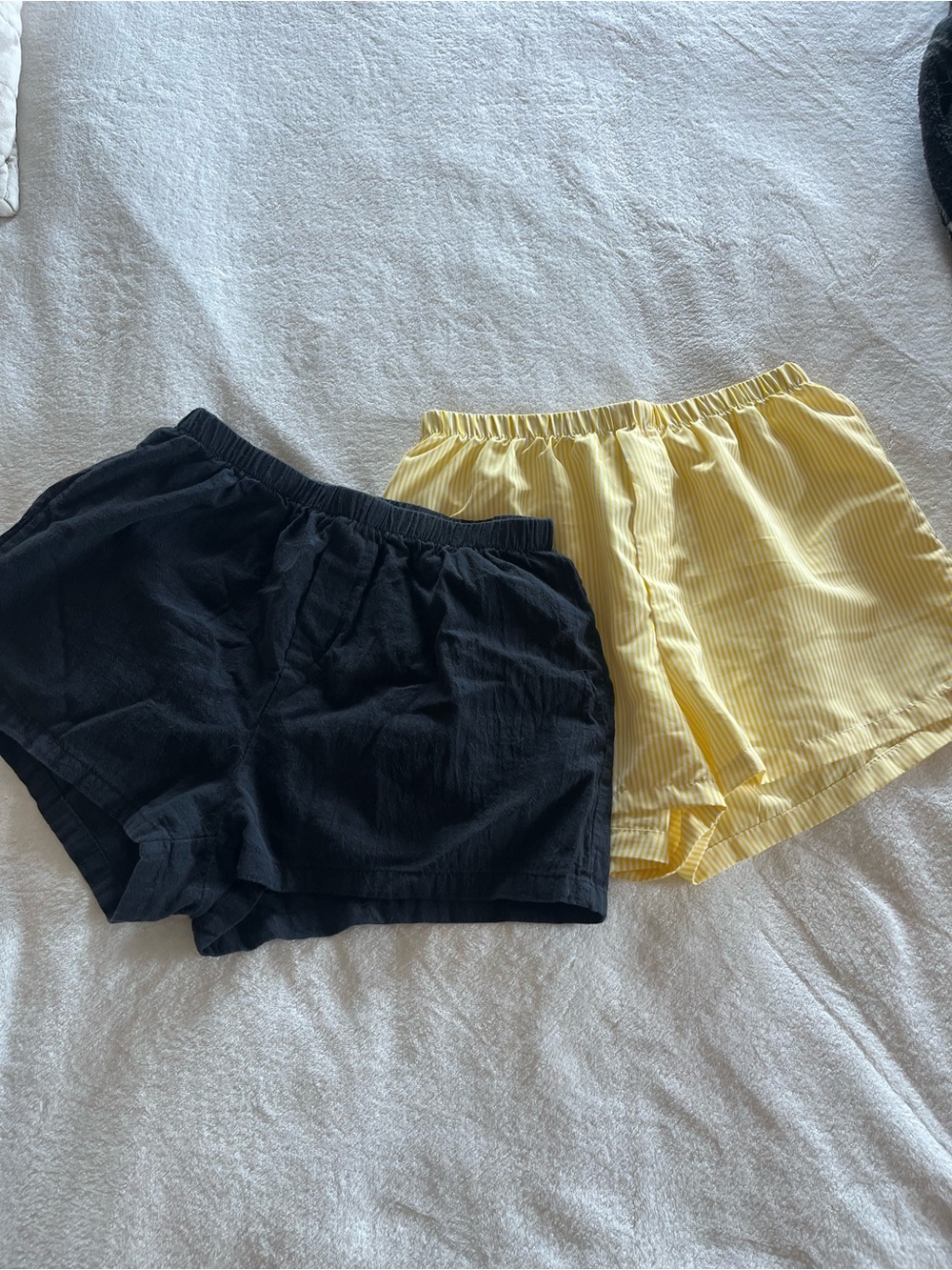 Set of 2: Women's Elastic Waist Shorts - Black & Yellow Striped